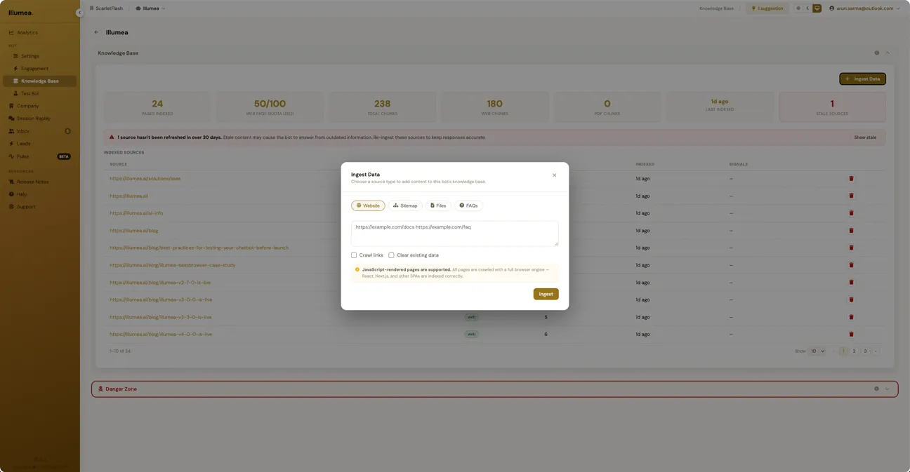 Ingesting a website into the Illumea knowledge base